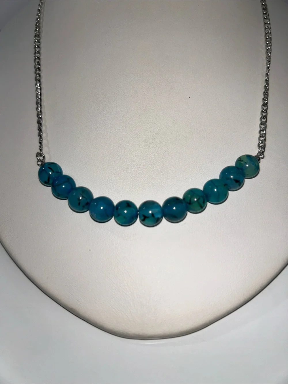 New Artisan Handmade Genuine Blue Dragon Vein Gemstone Stainless Steel Necklace